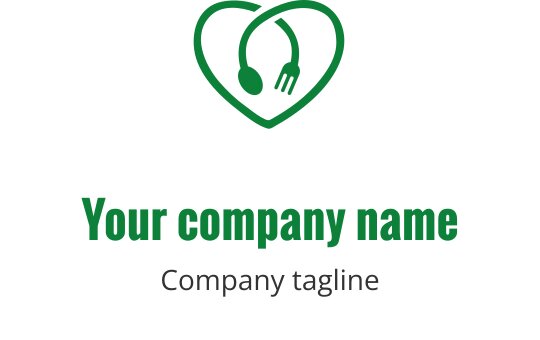Hjerteformet logo med gaffel og skje i grønt