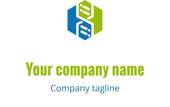 Moderne sekskantet logo design med blå og grønne elementer