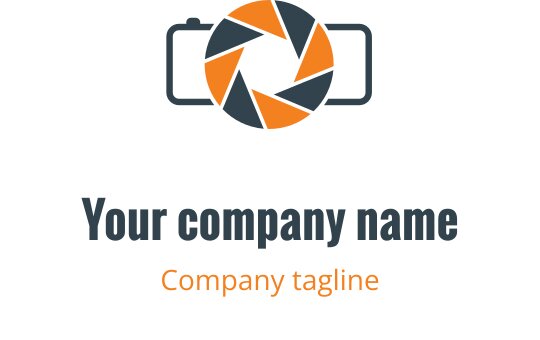 Minimalistisk logo med en grønn og oransje kameraramme