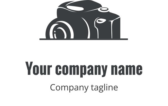 Realistisk grå kamera logo design med detaljerte linse- og kroppsegenskaper