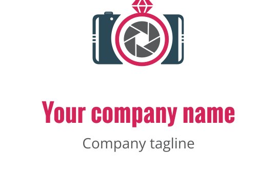 Kreativ logo design med en teal kamera med røde detaljer og grå elementer