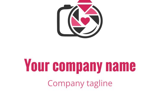 Elegant logo design med et rosa og rødt bryllups kamera