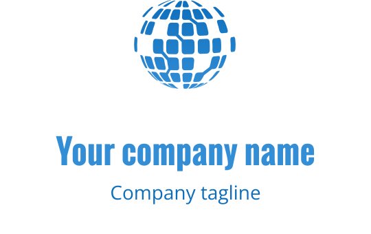 Moderne blå globus logo design med firkantede mønstre og fet tekst