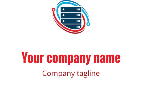Moderne logo design med en serverstabel i røde og blå aksenter