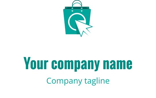 Teal logo med en stilisert handlepose i moderne design