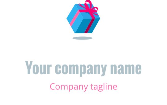 Fargerik logo med en gaveeske i blått, teal, rødt og rosa
