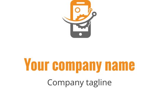 Moderne logo design med en smarttelefon, gir og en swoosh-element