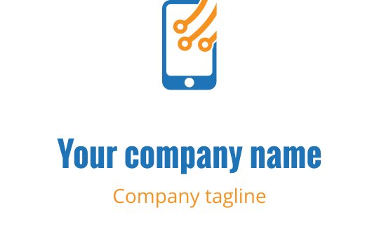 Moderne logo design med en smarttelefon og kretslinjer i blått og oransje