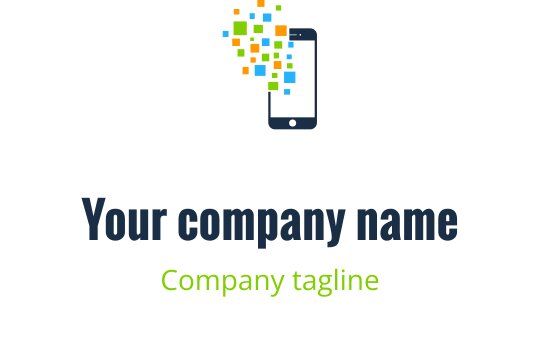Moderne logo design med en smarttelefon og fargerike piksler