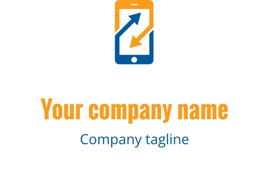 Moderne logo design med en smarttelefon og oppoverpiler i blått og oransje