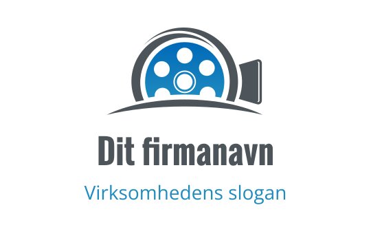Moderne logo design med en blå filmrull og svarte detaljer