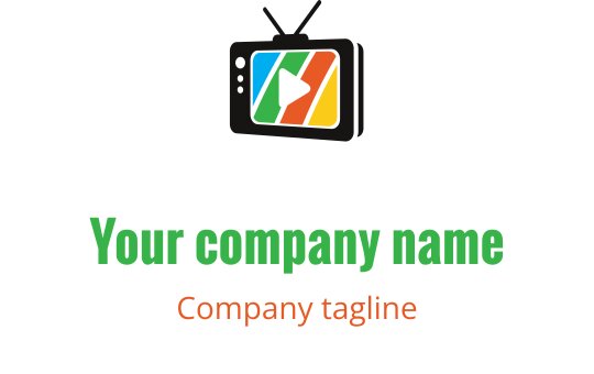 Fargerik logo design med TV, spilleknapp og livlige striper
