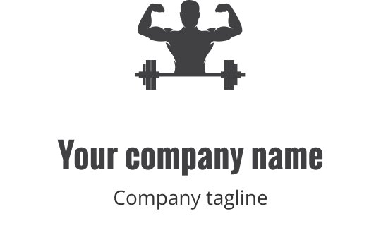 Fet logo design med en muskuløs figur som løfter vekter