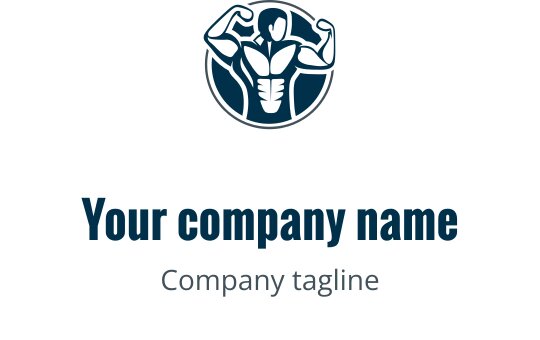 Sterk muskuløs logo design med en fleksende figur i en sirkulær ramme