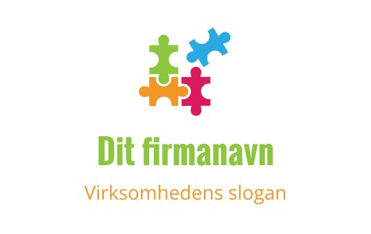 Fargerik logo design med puslespillbiter og grønn og oransje tekst