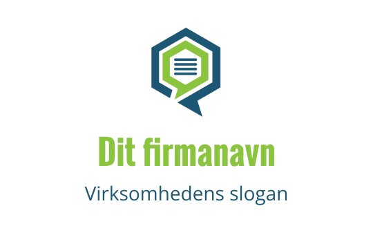 Moderne sekskantet logo med en taleboble og lagdelte textelementer