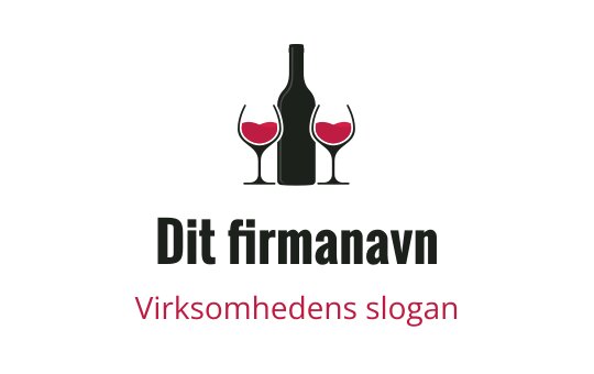 Elegant logo design med vinflaske, to glass og røde detaljer