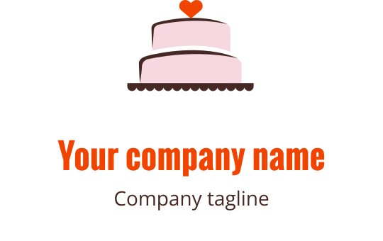 Lekent logo design med en rosa kake med brune og oransje detaljer