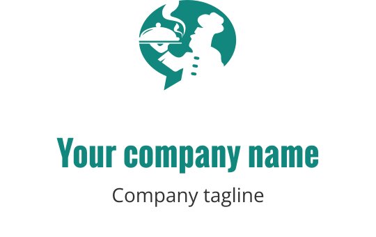 Kokk silhuett logo design med et serveringsfat i teal og svart