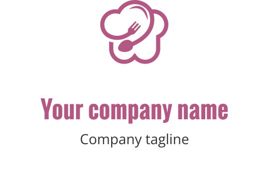 Logo design med kokkehatt og gaffel og skje i rosa