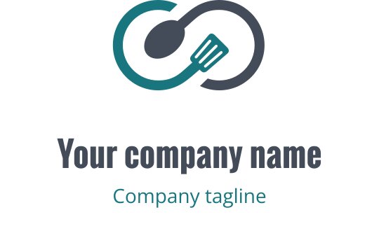 Moderne logo design i teal og grønn med et stilisert kjøkkenredskap
