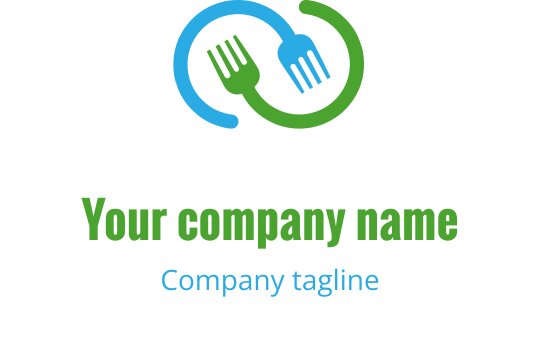 Moderne logo design med sammenflettede gafler i blått og grønt