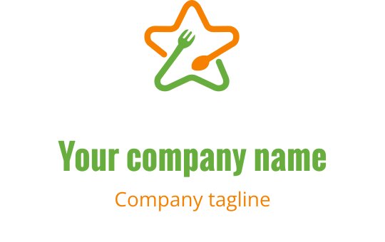 Moderne logo design med en stilisert kjøkkenutstyr i oransje og lime