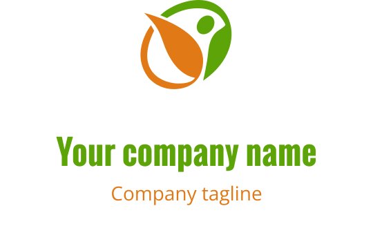 Moderne logo design med et grønt og oransje blad og en menneskefigur