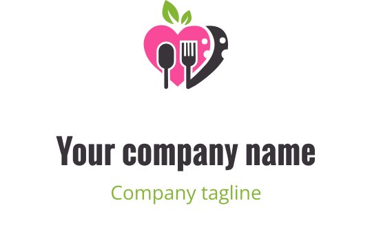 Moderne logo design med et stilisert blad i grå, rosa og lime