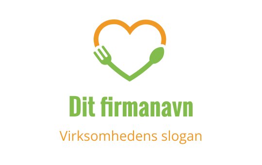 Hjerteformet logo med gaffel og skje i grønn og oransje