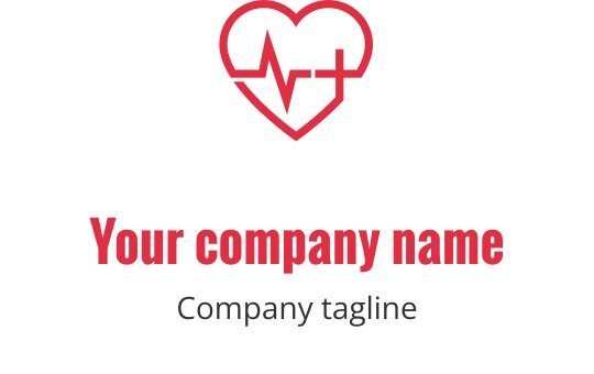 Hjerte logo design med en hjerterytmelinje og kors i rødt