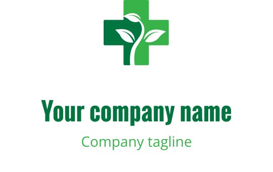 Moderne grønn logo med en plante i en korsform