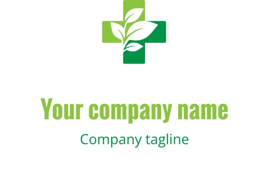 Moderne grønn logo design med et blad og korssymbol