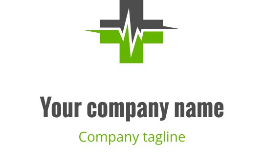 Moderne logo design med et grønt kors og en hjerterytmelinje
