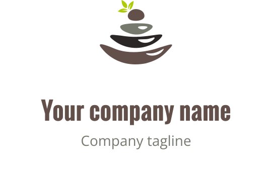Balansert logo design med stablede steiner og et grønt blad