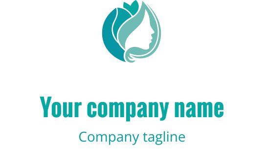 Elegant logo med en profil silhuett med flytende hår og blader