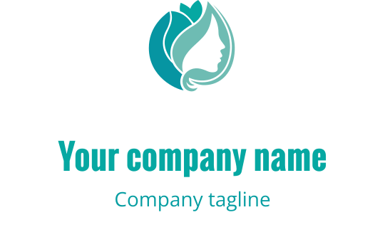 Elegant logo med en profil silhuett med flytende hår og blader