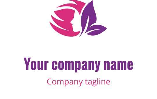 Elegant logo med profil silhuett og blomster i rosa og lilla
