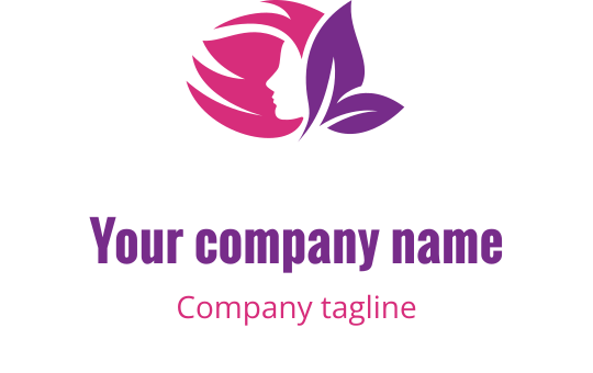 Elegant logo med profil silhuett og blomster i rosa og lilla