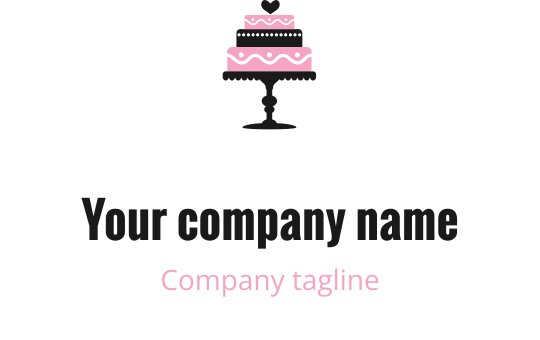 Elegant svart og rosa logo med en stilisert kakeform