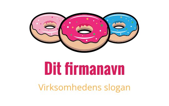 Fargerik logo design med rosa, blå og sjokoladeglasert donuts
