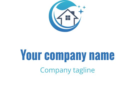 Moderne logo design med et hus i en sirkulær blå bølge
