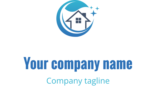 Moderne logo design med et hus i en sirkulær blå bølge