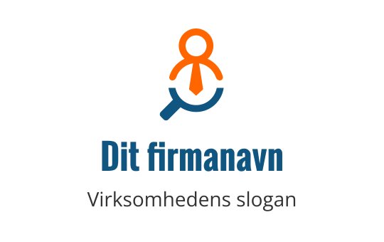 Profesjonell logo design med forstørrelsesglass og slips i oransje og blått