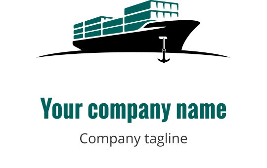 Teal logo med en stilisert skipssilhuett