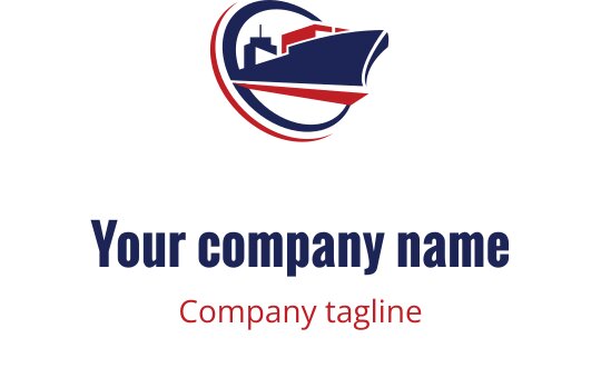 Fet rød og marineblå logo med en stilisert skipssilhuett