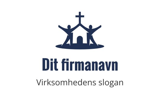 Samfunnsorientert logo med en kirke og to figurer med hevede armer
