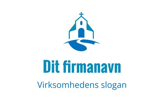 Moderne logo design med en kirkesilhuett og svingete sti i blått