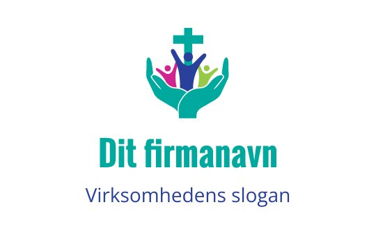 Fargerik logo med hender som støtter mangfoldige figurer og et kors