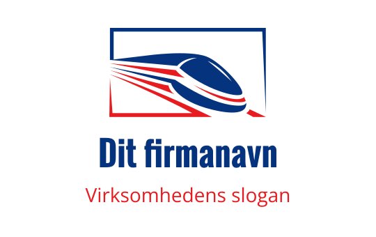Strømlinjeformet logo design av et blått og rødt tog med dynamiske bevegelseslinjer